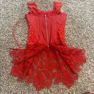 Red faux leather corset with lace skirt size small holiday